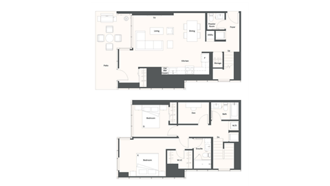 Floor plan for 2 beds, 2 baths, 1445 sqft
